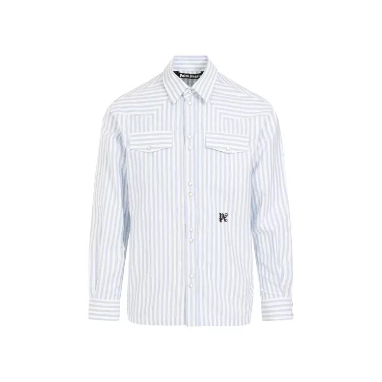 Palm Angels - Monogram Striped Off White Cotton Shirt - Größe 48 - white