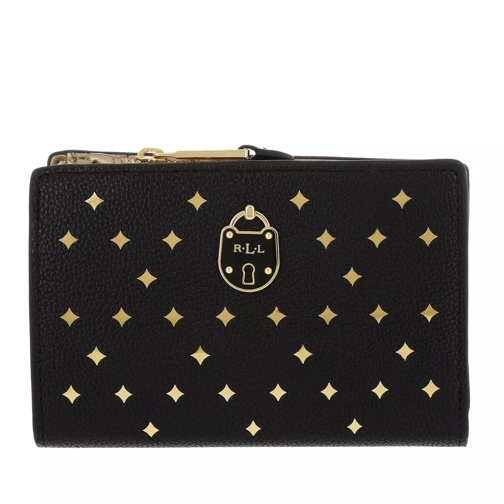 Lauren Ralph Lauren New Pebbled Compact Wallet Small Black/Gold Bi-Fold Portemonnee