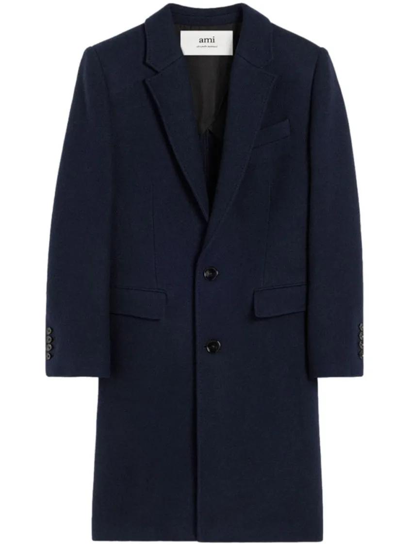 Thumbnail - AMI Paris - Navy Blue Wool Coat - Größe 50 - blau