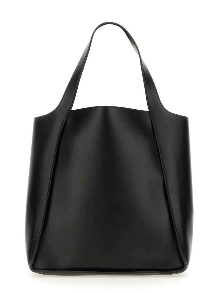 Stella Mccartney Shoppers & Totes Black Square Tote Bag With Embossed Logo in zwart