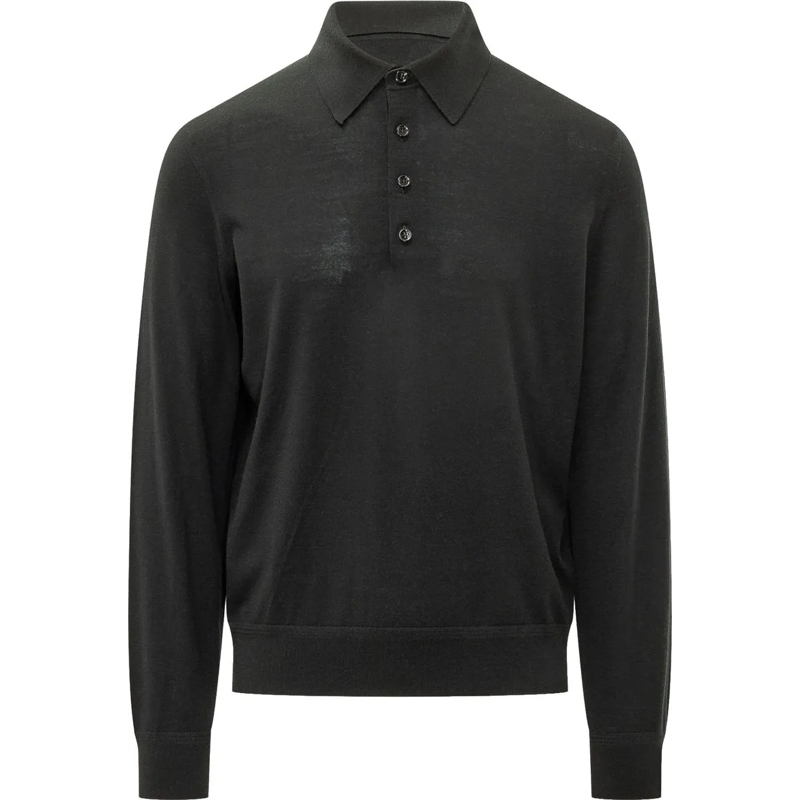 Tom Ford  Polo a Maniche Lunghe con Bottoni dunkelgrau
