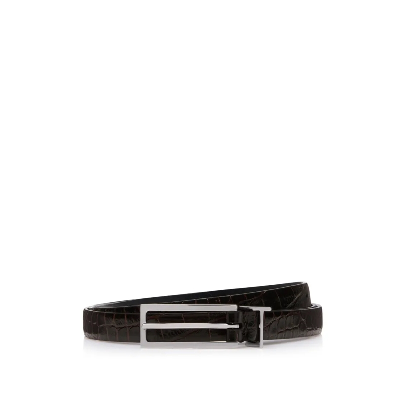 Tom Ford Riem Crocodile-Embossed Calf Leather Belt With Metal Bu Black