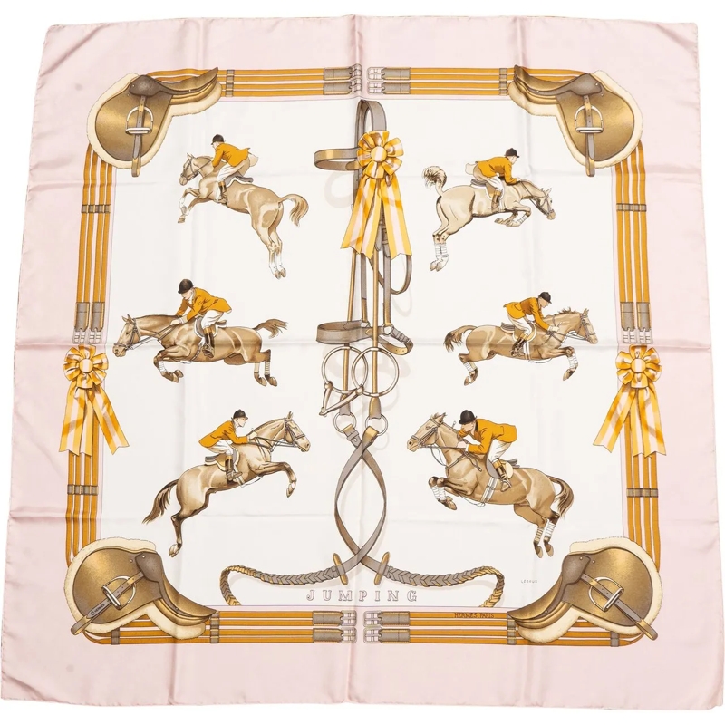 Hermès Wollschal Hermes Classic "JUMPING" Silk Carre 90 Scarf Tuch rot