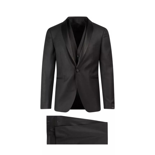 Tagliatore Virgin Wool And Silk Trouser With Vest Black Combinazioni di abiti