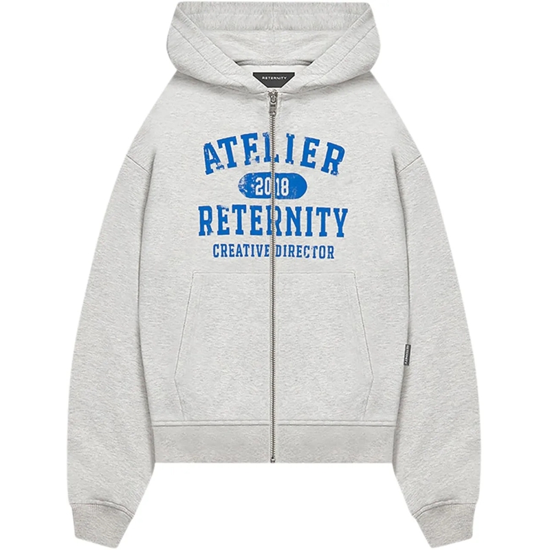 RETERNITY  Felpa Con Cappuccio Zip Atelier Emblem Melange Gri grau