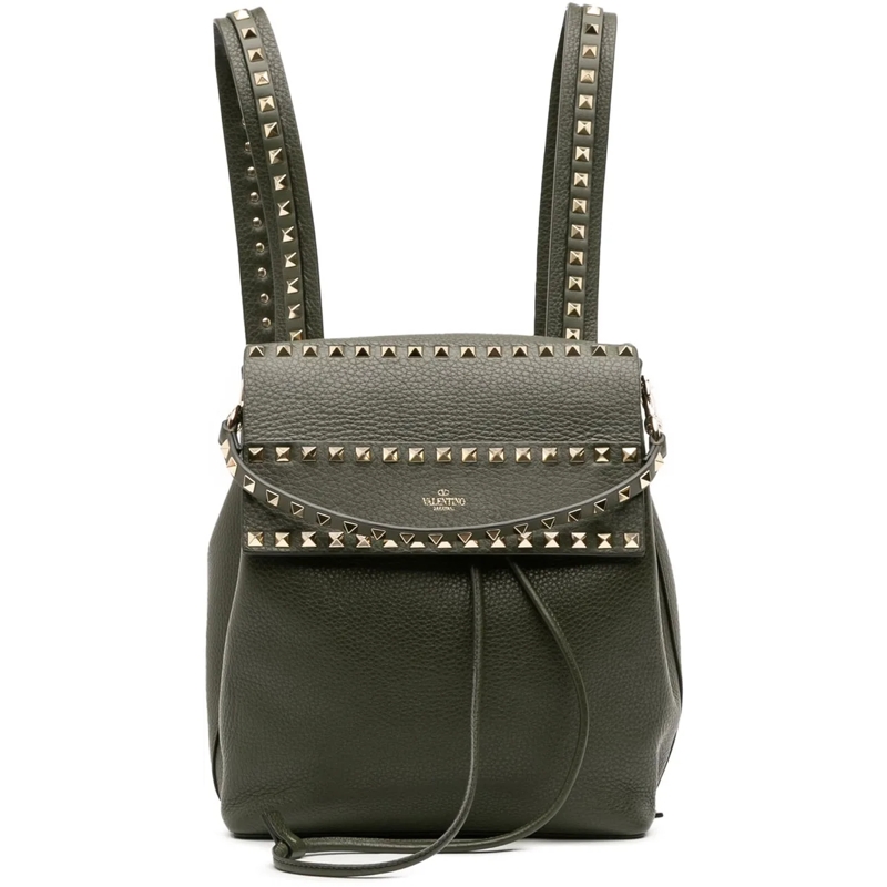 Valentino Garavani Sac à dos Grained Calfskin Rockstud Flap Backpack grün