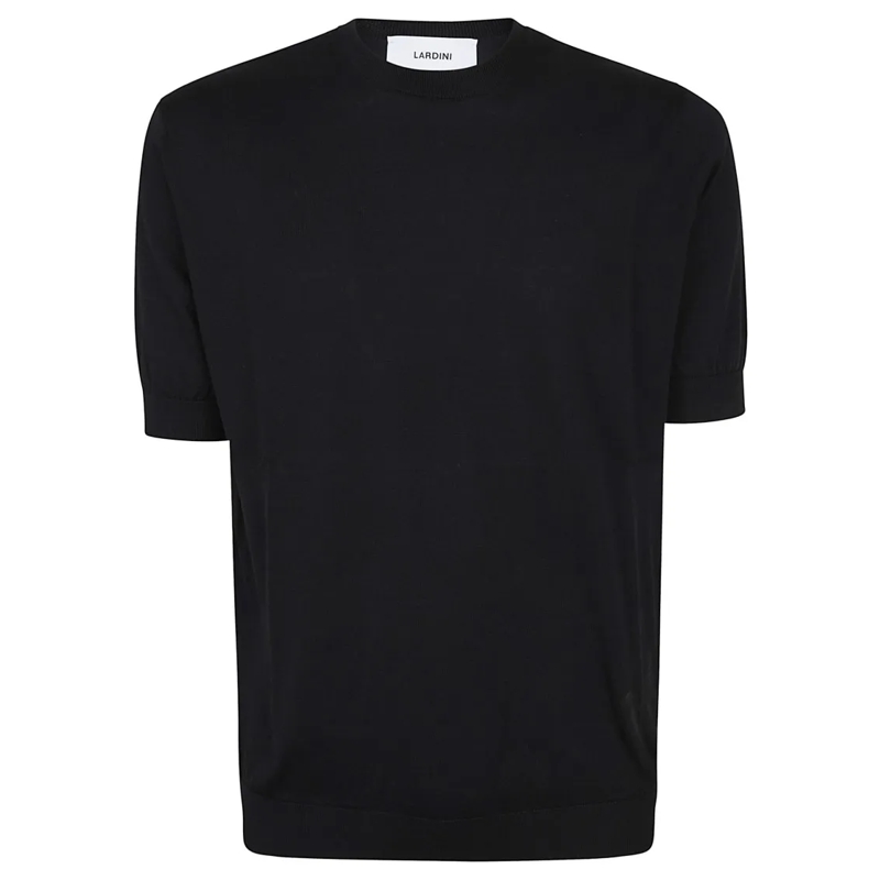 Lardini Pull Short-Sleeve Crew Neck Black Cotton Sweater Black