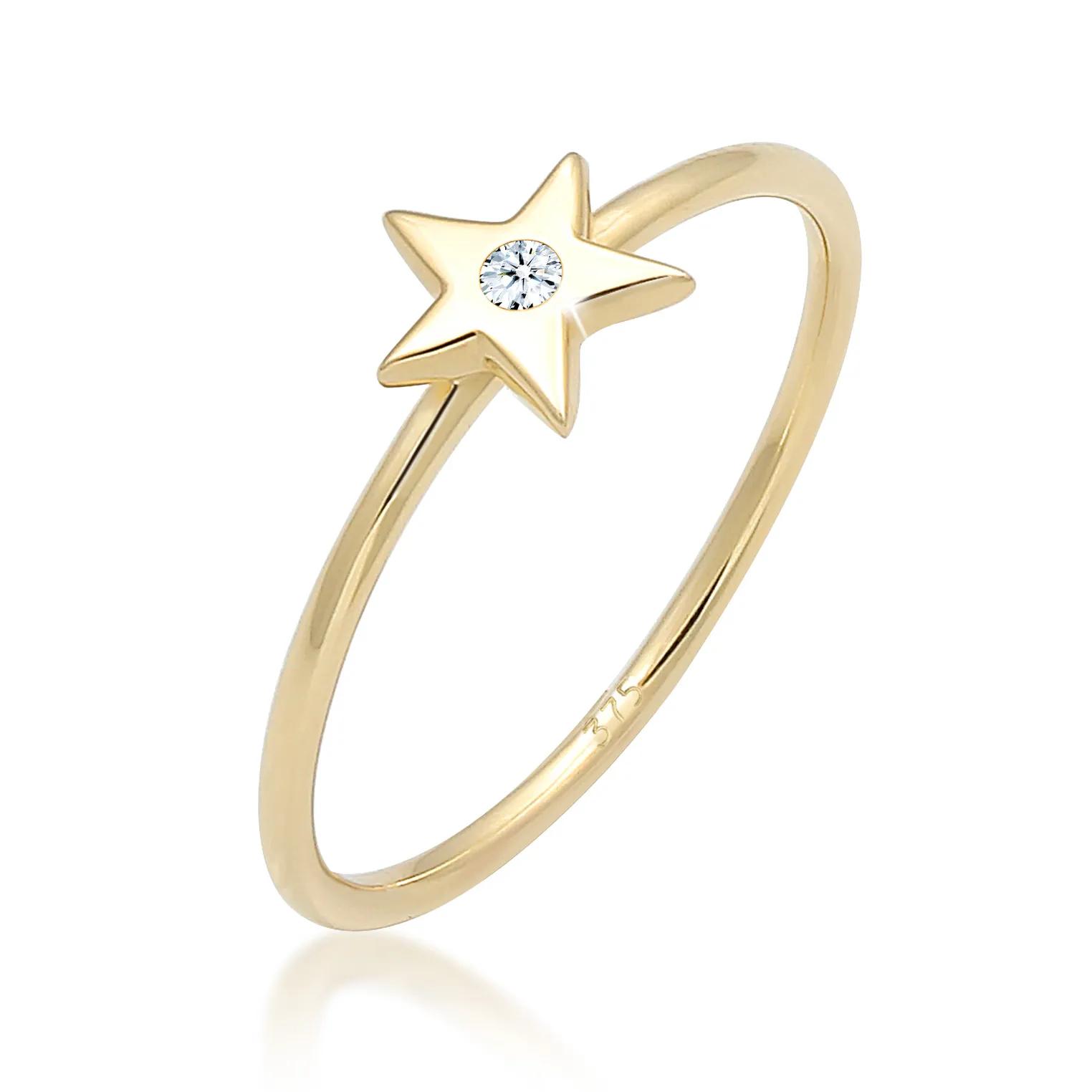 Elli Ringe - Ring Bandring Stern Astro Diamant (0.015ct)375 Gel - Gr. 52 MM - in Gold - für Damen