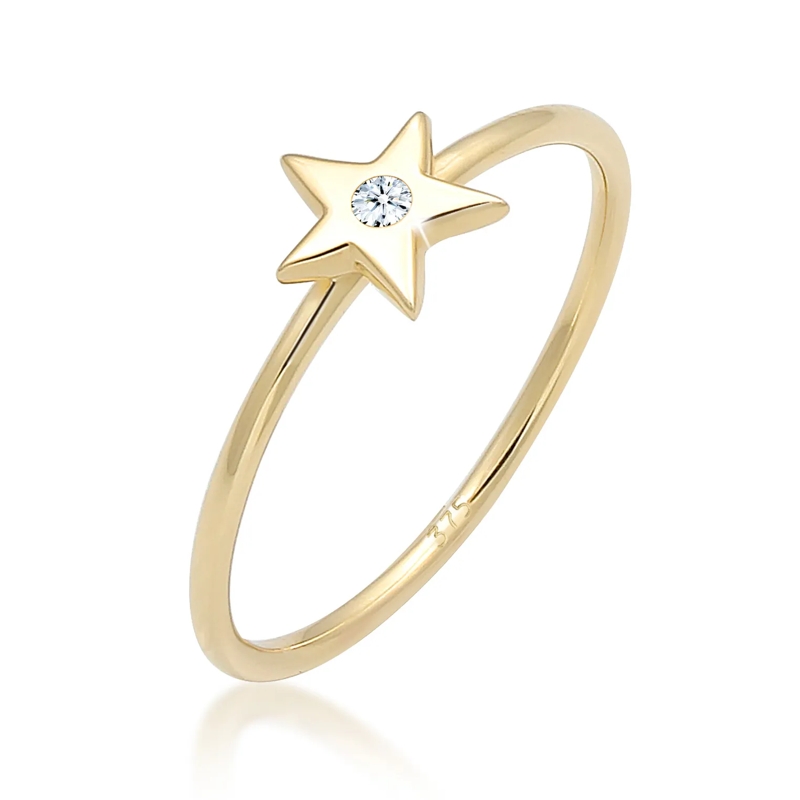 Elli Diamantring Ring Bandring Stern Astro Diamant (0.015ct)375 Gel gold