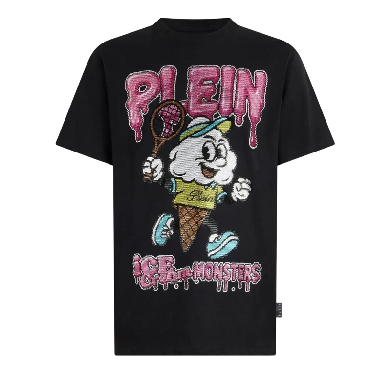 Philipp Plein T-Shirt Round Neck T-Shirt Tennis Ice Cream schwarz