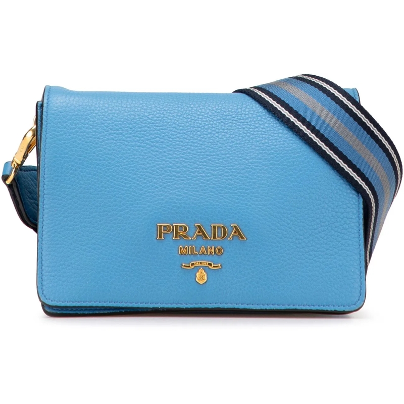 Prada Schultertasche Vitello Daino Flap Crossbody blau