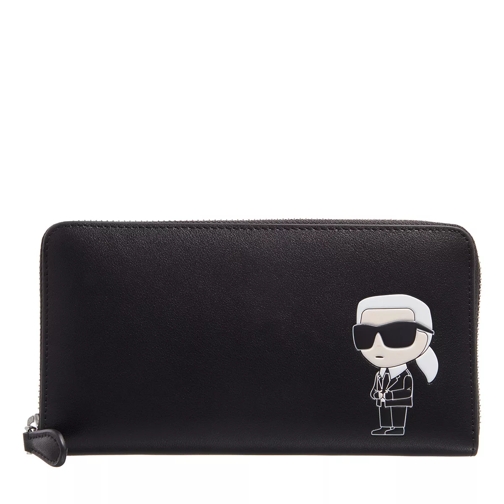 Karl Lagerfeld K/Ikonik 2.0 Leather Cont Wllt Black Portemonnaie mit Zip-Around-Reißverschluss