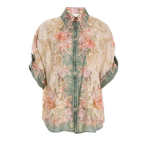 Zimmermann August Short Sleeve Shirt Khaki Floral 