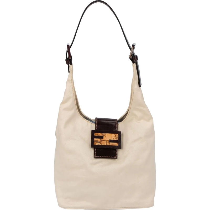 Fendi Schultertasche Fendi Cottton Limited Baguette Buckle Shoulder Bag weiß