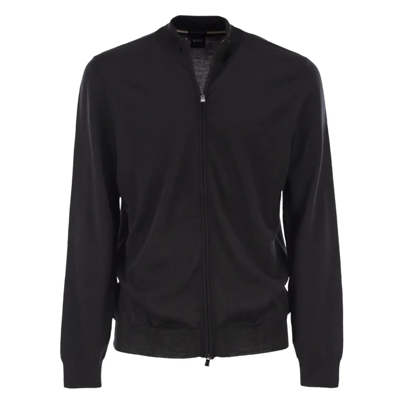 Boss Strickjacke Virgin Wool Knitted Cardigan With Zip Black