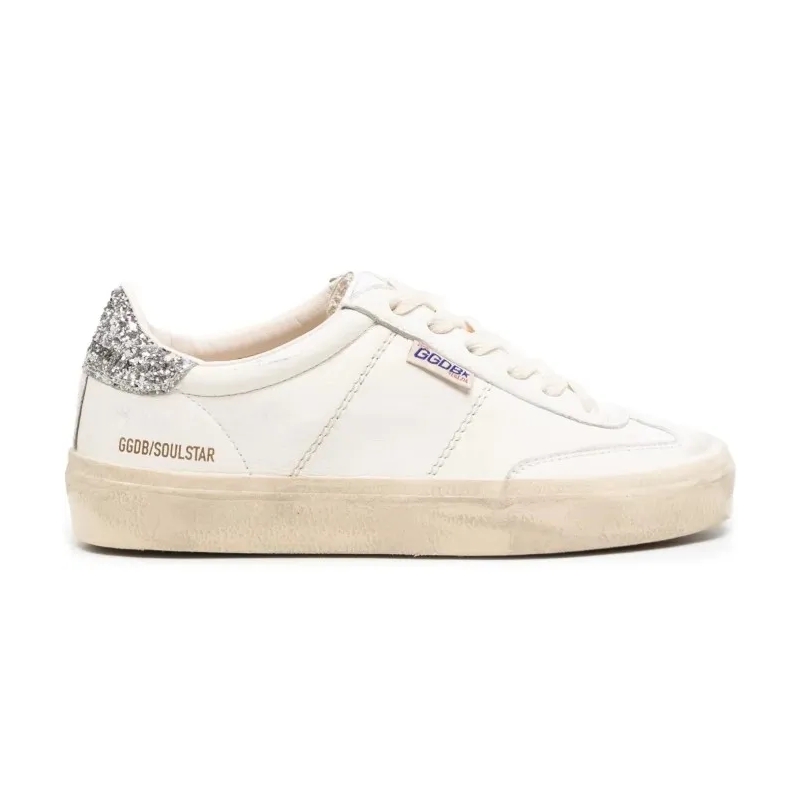 Golden Goose Low-Top-Sneaker Low-Top White Leather Sneakers With Glitter Heel T White