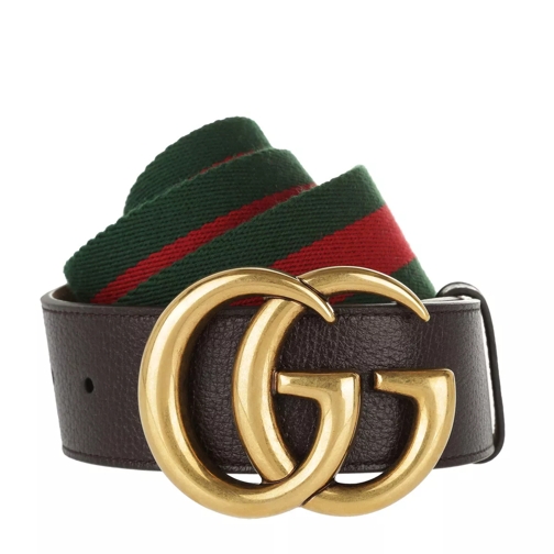 Gucci GG Belt Cuir Green/Red Leather Brown Woven Belt
