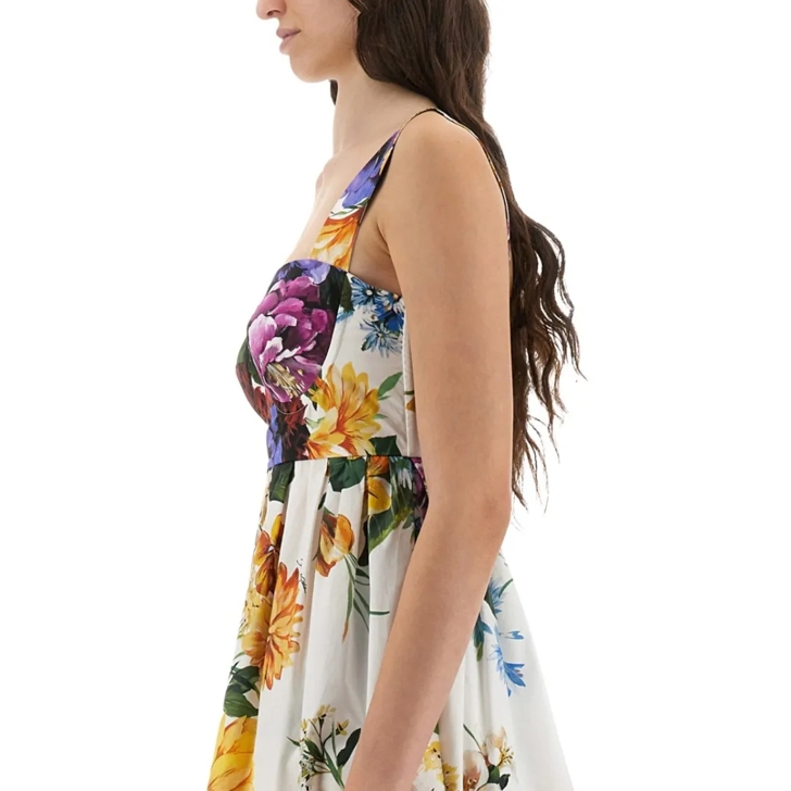 Dolce&Gabbana Bouquet Print Poplin Dress With Flared Skirt