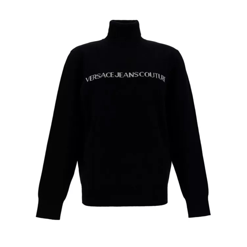 Versace Jeans Couture  Black Turtleneck With Contrasting Logo Lettering I Black