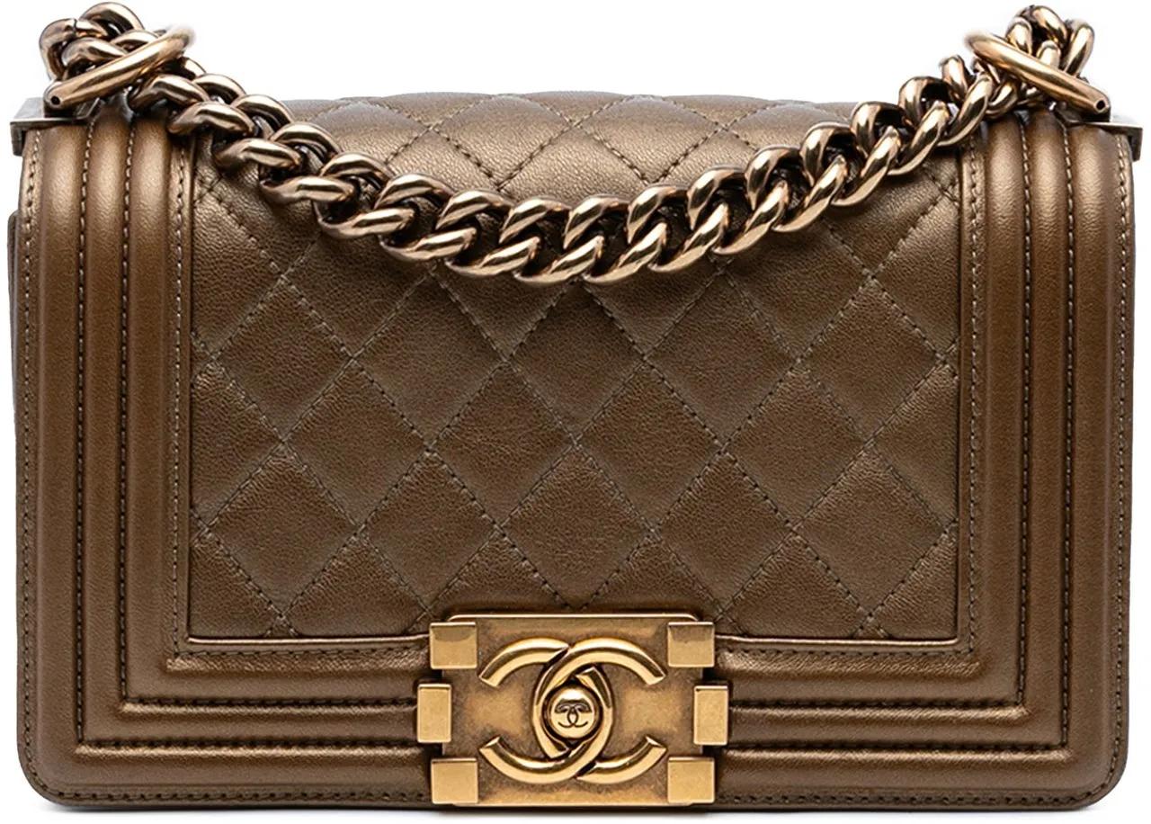 Chanel Hobo Bags - Small Quilted Metallic Calfskin Boy Flap - Gr. unisize - in Braun - für Damen