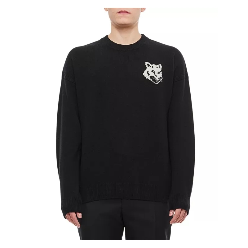 Maison Kitsune Pullover Fox Head Intarsia Logo Sweater schwarz