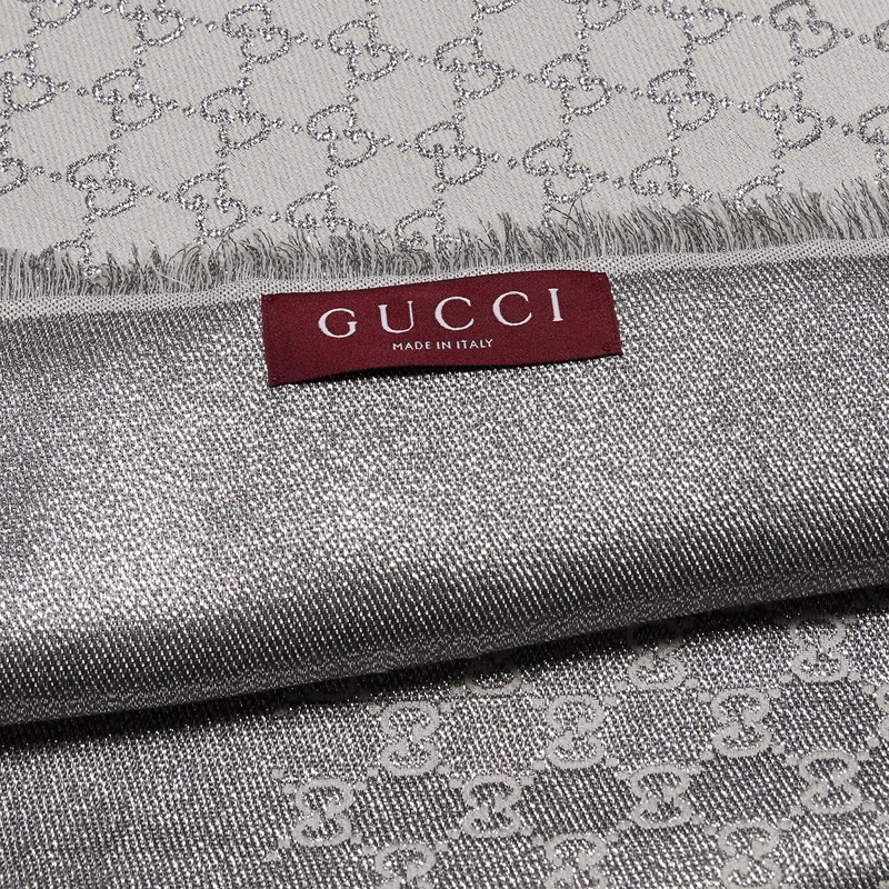 Gucci Leichter Schal Jacquard Silk Schal Light Grey(Image 4)