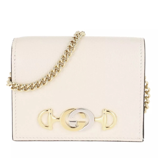Gucci Zumi Card Case Grainy Leather Mystic White Portemonnee Aan Een Ketting