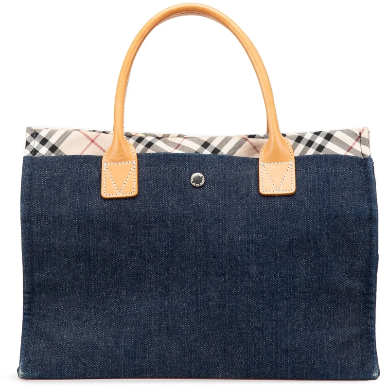 Burberry Shopper 2000-2017 Nova Check Trimmed Denim Tote blau