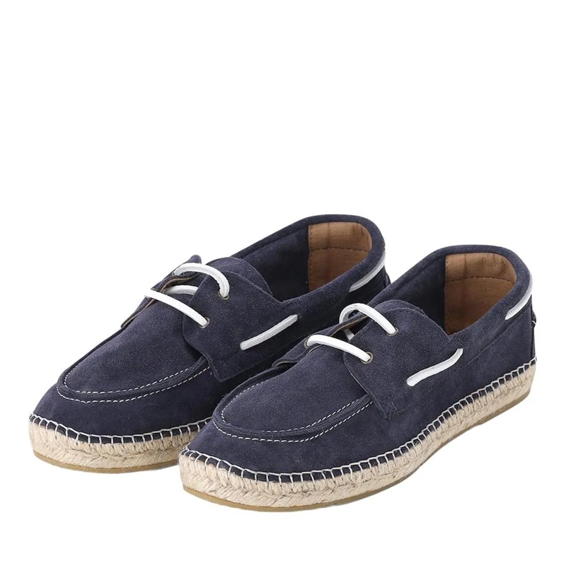 Espadrij l’originale Schnürschuhe Slipper Navire aus Veloursleder blau