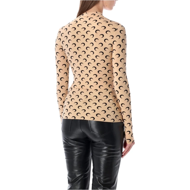 Marine Serre Haut à manches longues Moon Print High Neck Top Tan Black Moon beige(Image 2)