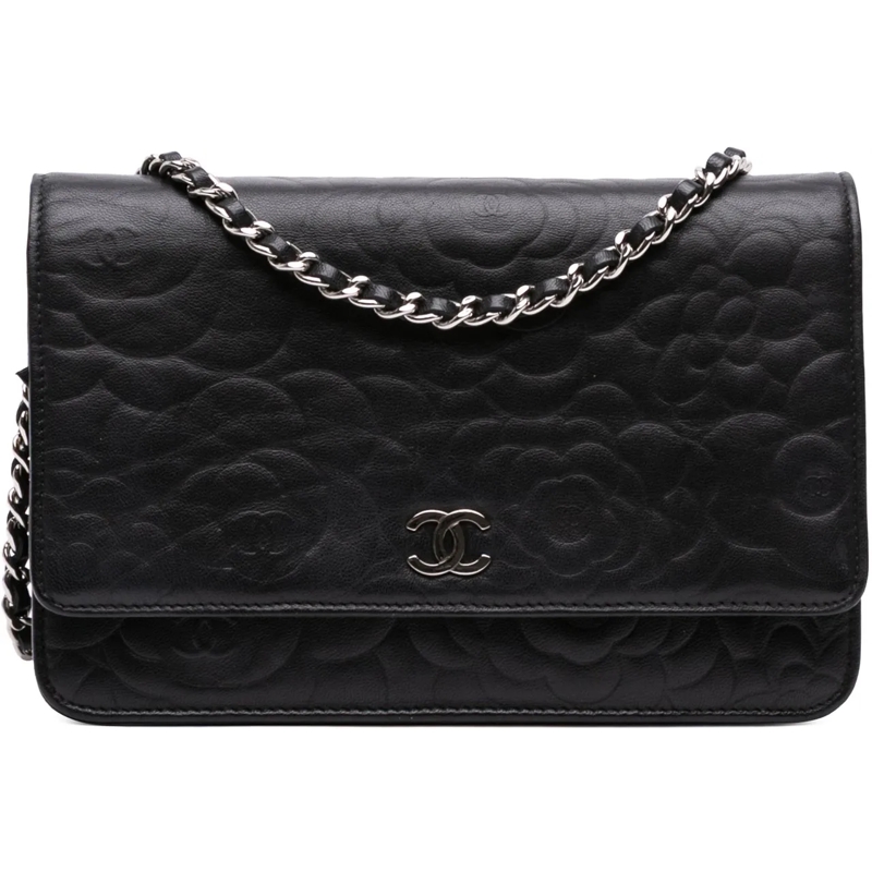 Chanel Sac à bandoulière Camellia Embossed Lambskin Wallet On Chain schwarz