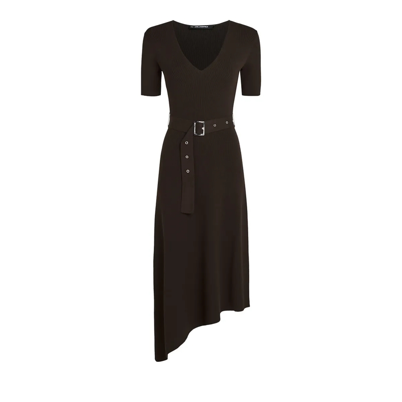 Karl Lagerfeld Kleid Strickkleid mit G�rtel braun