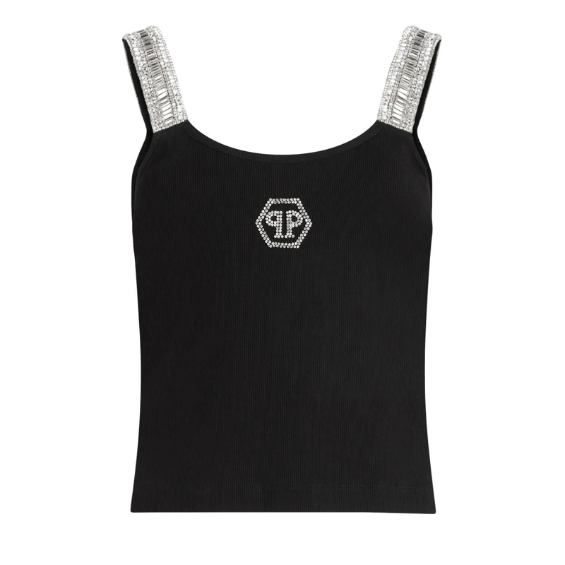 Philipp Plein Top Rib Tank Top Strass Hexagon schwarz