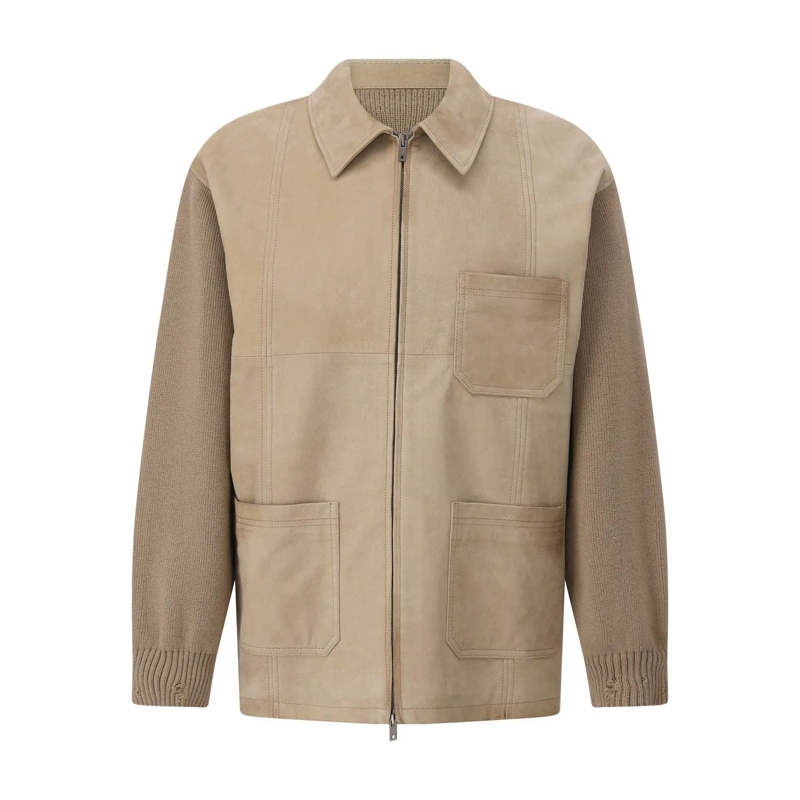 Golden Goose Veste de transition Lederjacke mit Ärmeln und Rücken aus Wollmischung Beige