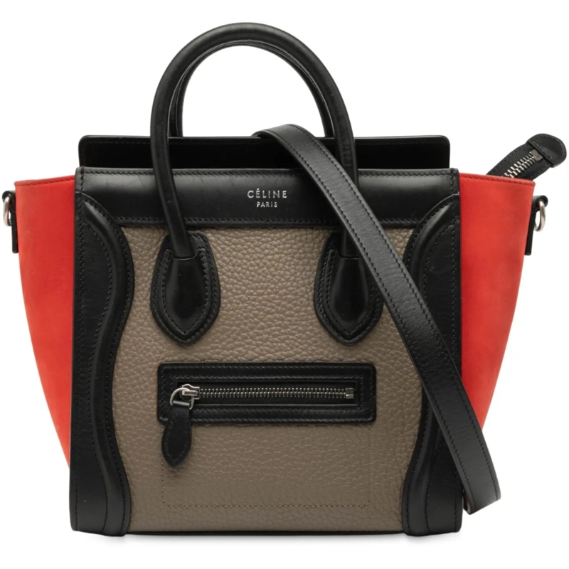 Celine Schultertasche Nano Tricolor Nubuck and Drummed Calfskin Luggage  braun