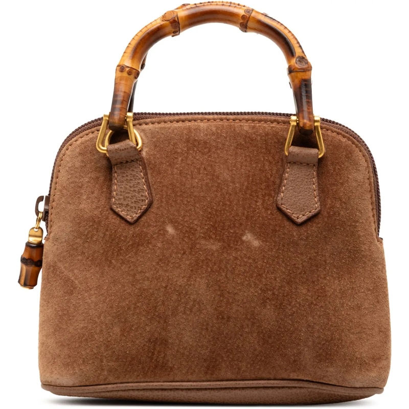 Gucci Schultertasche Suede Bamboo Dome Satchel braun