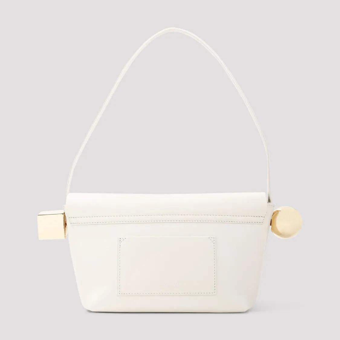 Jacquemus Shoppers Light Ivory White Lamb Leather Le Rond Carre Handb in wit