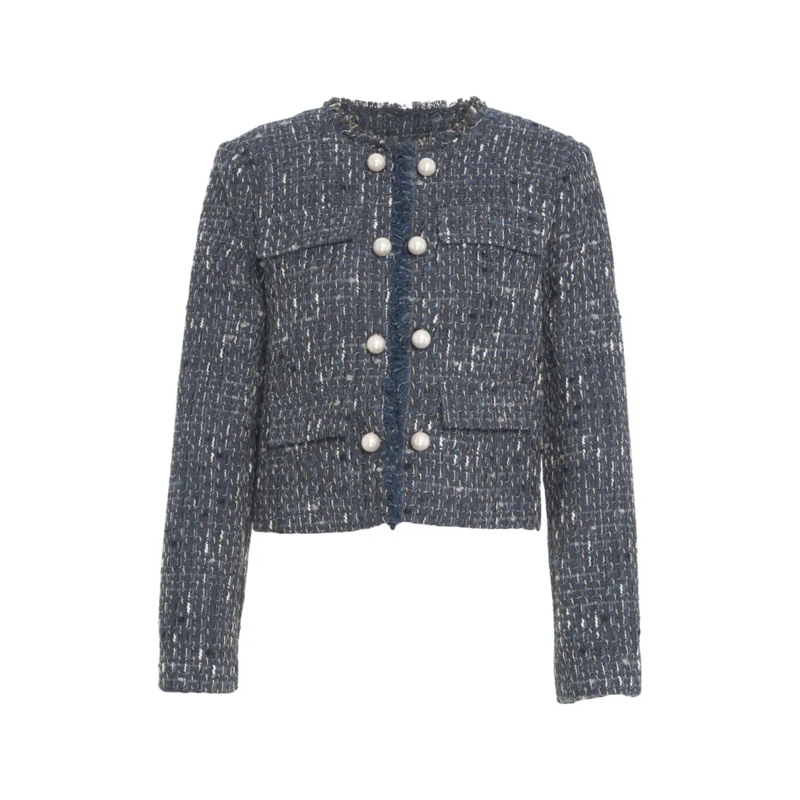 LIU JO Blazer Cropped Bouclé Blazer With Frayed Edges Grey