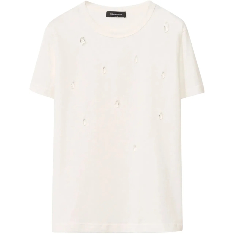 Fabiana Filippi T-shirt Short-Sleeved Jersey Top With Subtle Embellishment White