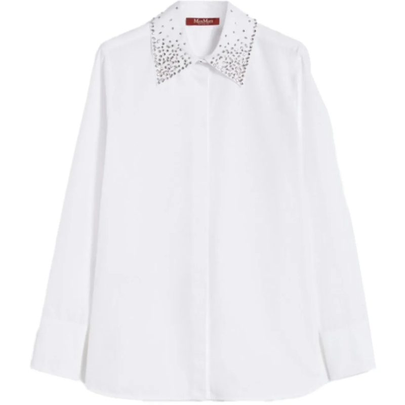 Max Mara Bluse Optical White Silk Blend Shirt White