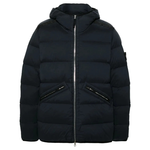 Stone Island Compass-Logo Hooded Jacket In Navy Blue Daunenjacken