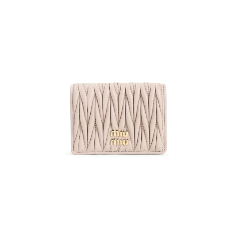 Miu Miu Portemonnee Quilted Leather Wallet In Soft Nude Neutrals