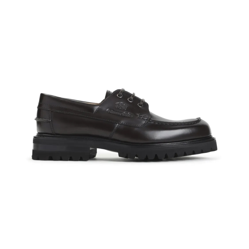 Church's Loafer Moc Toe Black Calf Leather Shoes With Chunky Rubbe Black