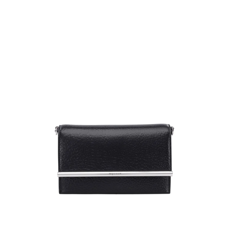 Alexander McQueen Clutch Textured Black Lamb Leather Clutch Black