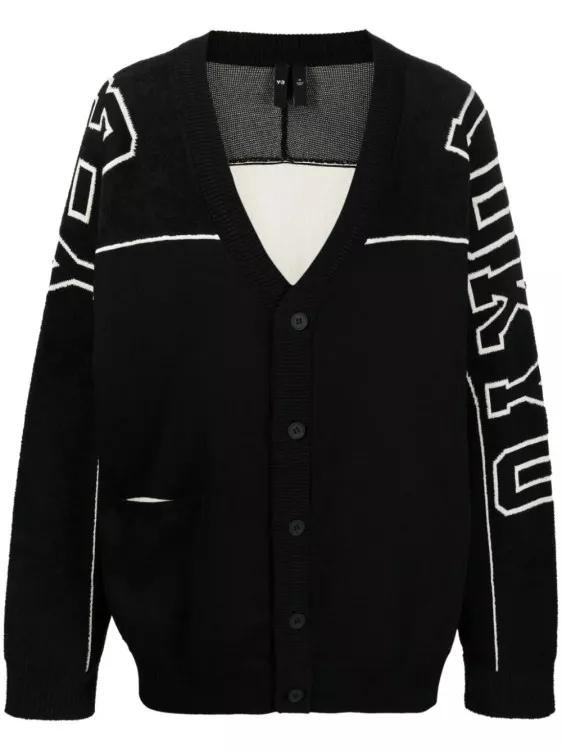 Y-3 - Intarsia-Knit Logo V-Neck Knitwear Cardigan - Größe L - black