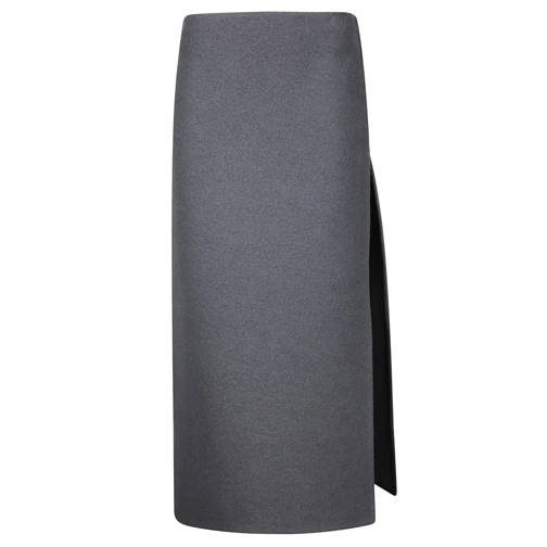 RIER Midi-Röcke Midi Wool Skirt With Side Slit Grey