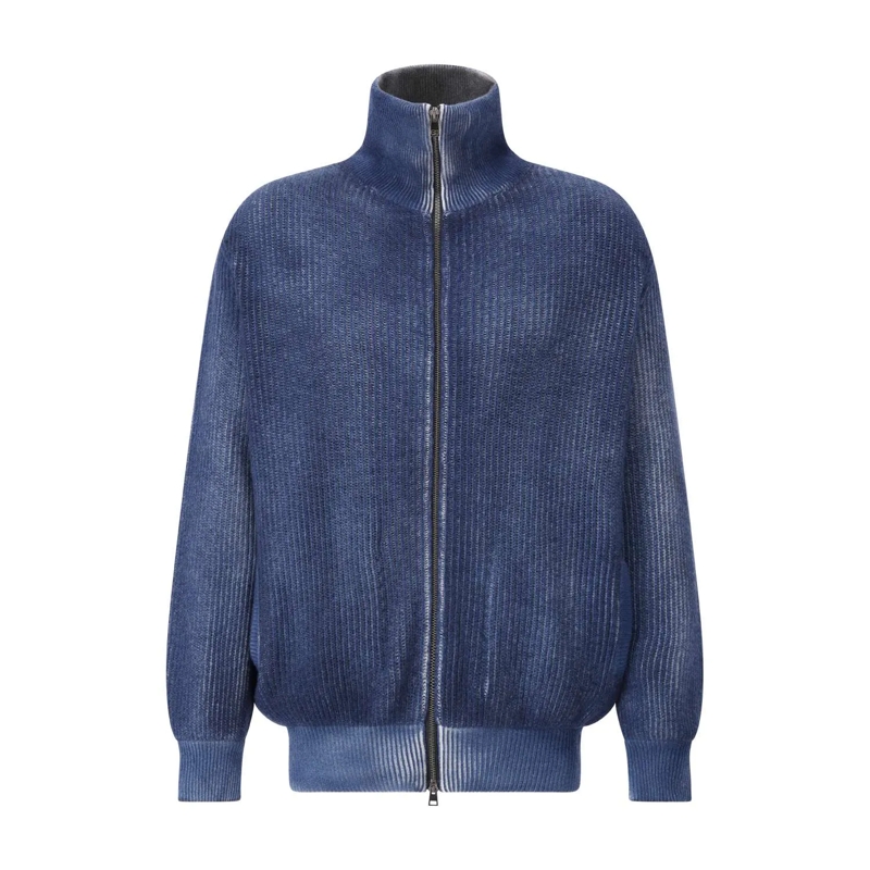 CALIBAN Übergangsjacke Strickjacke aus Wolle & Kaschmir blau