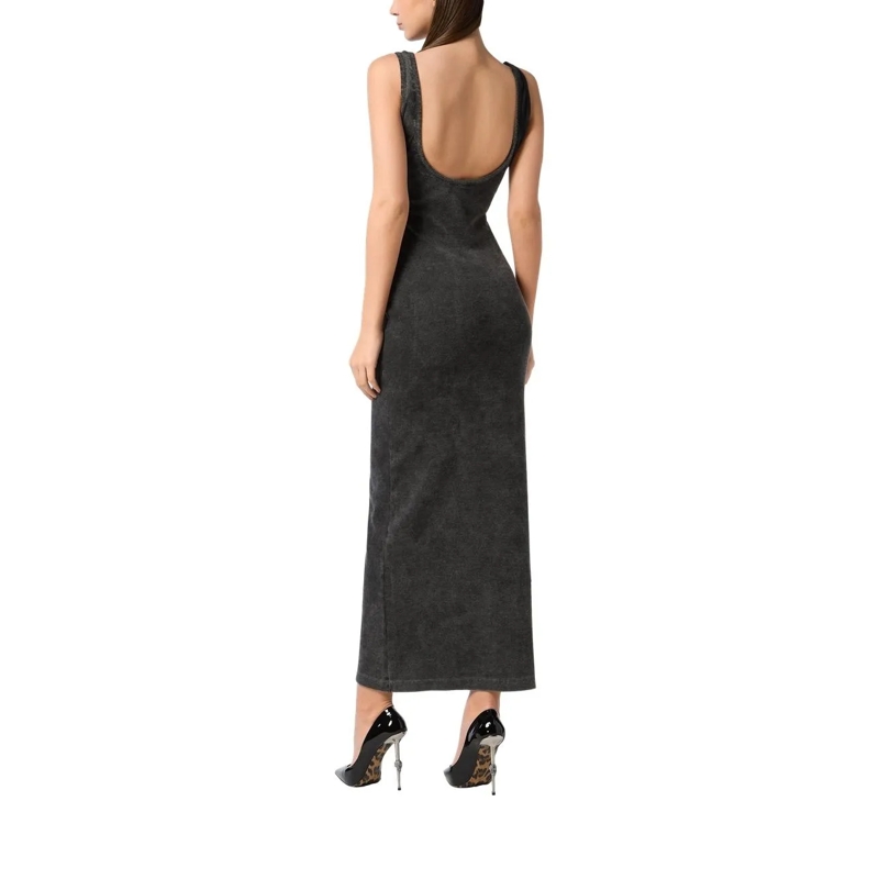 Philipp Plein Maxikleid Langes Tank-Kleid Hexagon Verziert grau(Image 4)