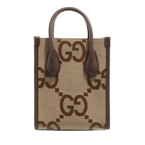 Gucci Mini Shopper Jumbo GG Camel Ebony Rymlig shoppingväska