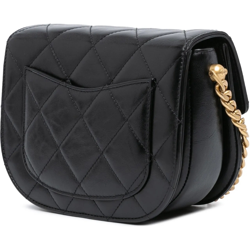 Chanel Schultertasche CC Quilted Calfskin Round Moon Messenger Flap schwarz